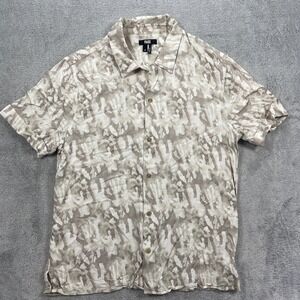 PAIGE Button Up Shirt Men M Tan Abstract Camo Short Sleeve Rayon Vacation